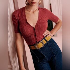 Sézane Lisie Jumper, cardigan, short sleeves, Terracotta, XS